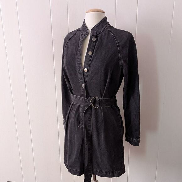 Black Denim Long Raglan Sleeve Mini Dress By Zara Size M - Picture 1 of 9